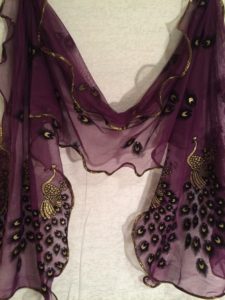 Beautiful Plum Sequins Gold Foil Chiffon Lace Embroidered Peacock Scarf/ In other Colors $40.00