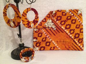 MYRA New! African Trio Orange Kente Shall Clutch Purse, Earrings, and Bracelet $175.99