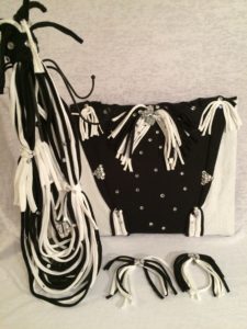 New! Trio Black and White Stone Tuxedo T.Shirt Clutch Purse,B/W Rope Necklace & Earrings $175.99