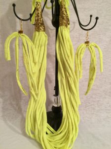 MYRA New! Soft Lime Glitter and Gold Rope Necklace and Earrings $80.99