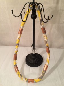  Yellow and White Flower Print, Copper and Stone Long Rope Necklace $75.99