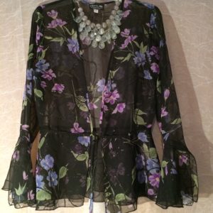 Beautiful Blue, Green, And Purple Floral Tie Up Open Blouse Size Small $50.99