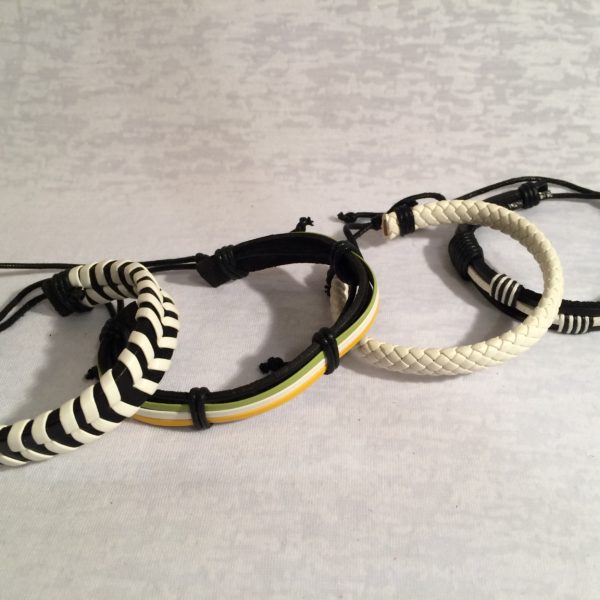 African White & Black Tribal Leather Bracelets