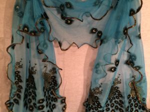 Beautiful Ocean Blue Gold Fill Chiffon Peacock Scarf $45.99