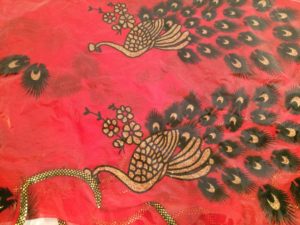 Beautiful Red Gold Fill Chiffon Lace Embroider Peacock Scarf   $45.99